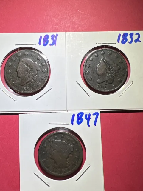 lot of 3 large cents 1831 1832 1847