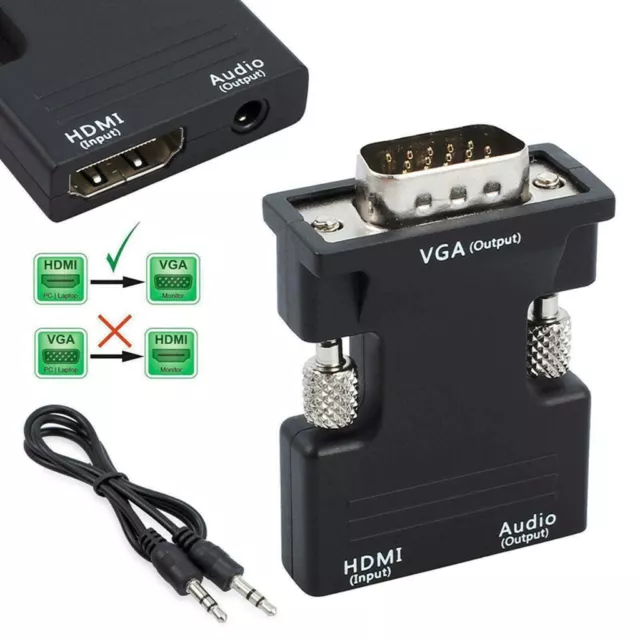 HDMI zu auf VGA mit Audio Output Cable Converter Adapter 1080P Für PC Laptop UD