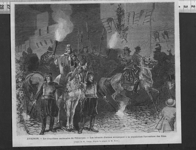 G343 / Gravure 1874 /  Avignon Le Cinquieme Centenaire De Petrarque