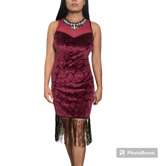 NWOT Women’s Dreamgirl 1920s Style Flapper Dress Costume, Burgundy, Size Small