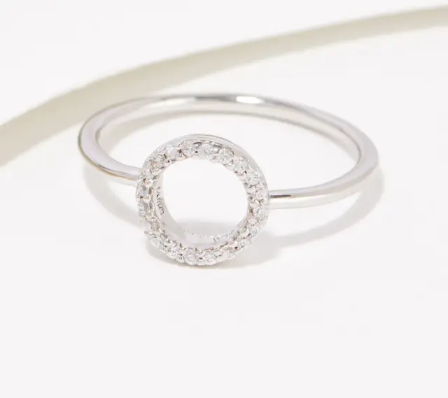 Diamonique CZ Round Open Work Circle Band Ring Size 10 Sterling Silver
