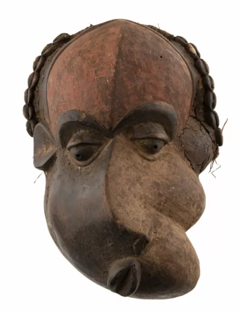 Ancien Masque Pende Mbangu de Maladie Coiffe cauris Art Africain  RDC 17212