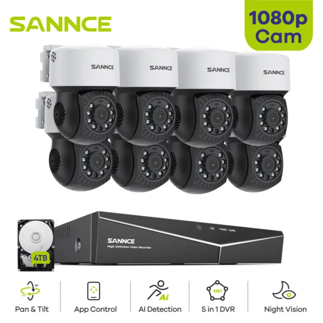 Sannce 1080P Cctv Camera System Pan /Tilt 2Mp 8Ch Video Dvr Ai Human Detection