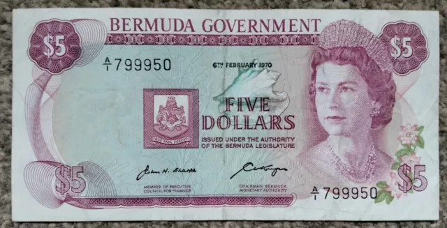 Bermuda 5 Dollars 1970 P24a  VF