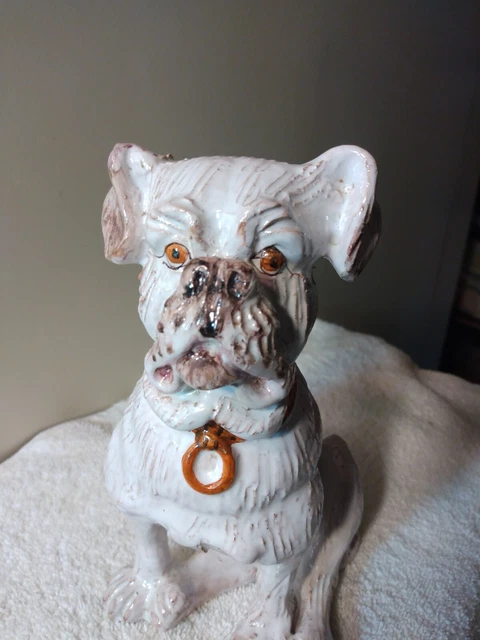 Vtg Majolica Ceramic Figurine Boxer Dog Sculpture Hd/Ptd Italy Mkd Fabulous Dog