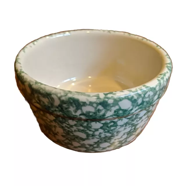 Roseville Spongeware Small Xmas Green Bowl Gerald E Henn Pottery 2.5” x 4.75"