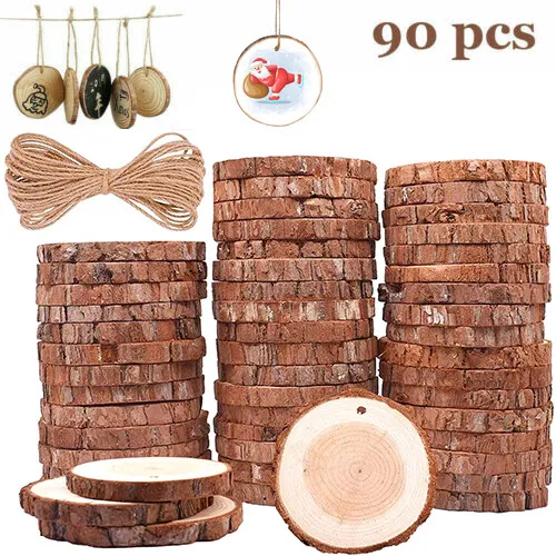 60/90Pcs Natural Wood Slices 5-6cm Unfinished Tree Log Circles Wedding Christmas