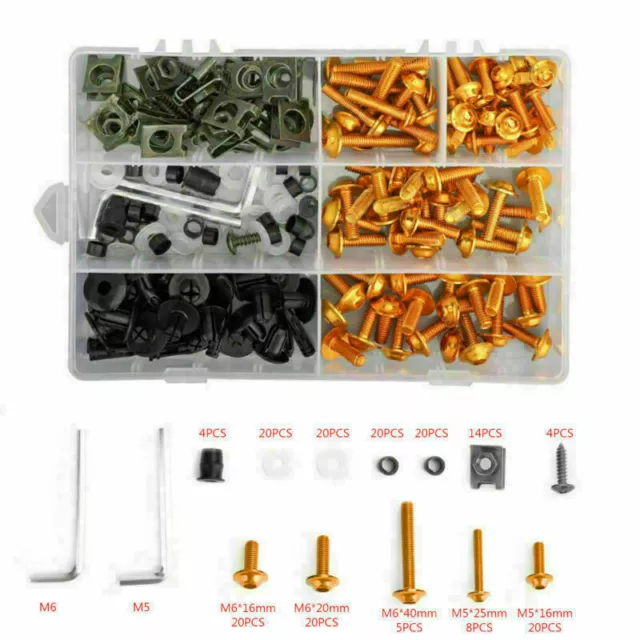 177PCS Sportbikes Motorcycle Fairing Bolts Kit M5/M6 Fastener Screws Gold UK