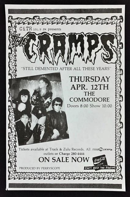 The Cramps POSTER Commodore Ballroom Vancouver BC Canada 1990 ORIGINAL Mint Rare The Cramps POSTER Commodore Ballroom Vancouver BC Canada 1990 ORIGINAL Mint Rare