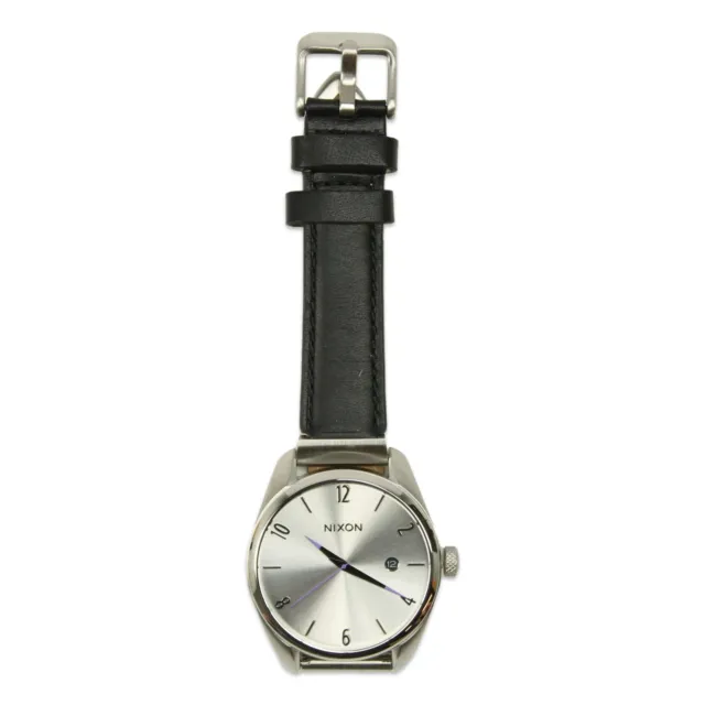 Nixon Womens Bullet 38mm Leather Luxe Watch Silver Black One Size New