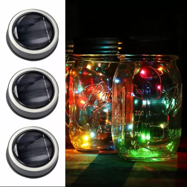 3pc Solar Powered Mason Jar Lid Fairy String LED Lights Lamp Garden  Party Decor 3