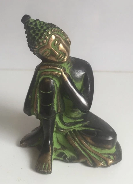 Antique Finish Buddha 4'' Thinking Sleeping Brass Statues Figurines Bust Buddha