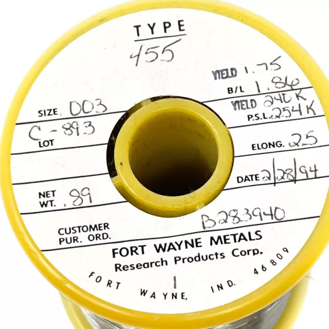 Fort Wayne Metals 0.003" Diameter Type 455 0.89 lb. Wire Spool - F/S from USA