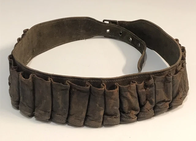 Ancienne Cartouchière Ceinture De Chasse En Cuir – 30 Cartouches Cal.12 – France