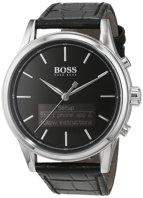 Mens HUGO BOSS SmartWatch Black Multi-Function Dial Black Leather Band 1513450