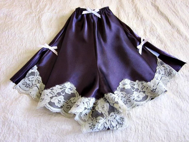 Mutandine Franchnickers Viola Satinato Scuro L Ecru Pizzo Slinky Stile Vintage NUOVE