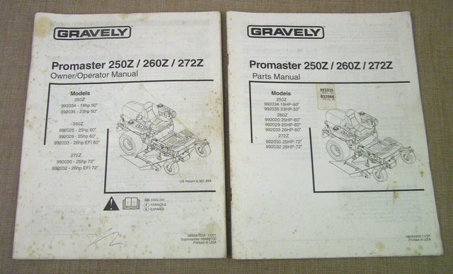 GRAVELY PROMASTER 250Z 260Z 272Z Owners Manual Illustrated Parts