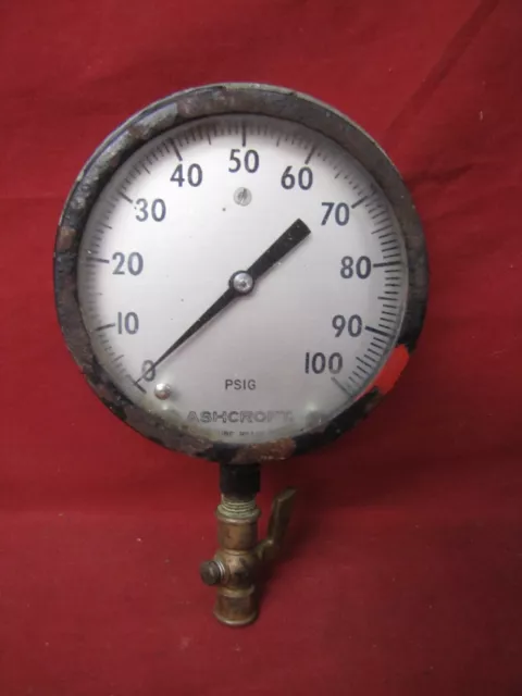 Vintage Steampunk Antique Pressure Gauge with Brass Shut Off