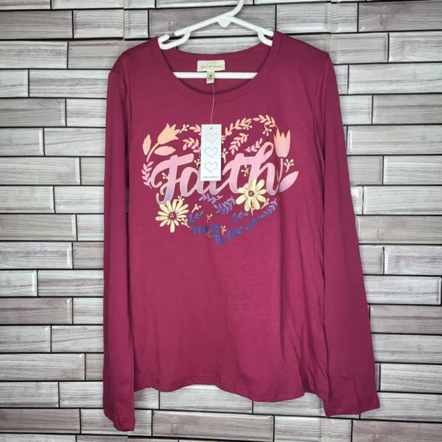 New Self Esteem Girls Top Size M Maroon  Long Sleeve Floral Faith Comfy Shirt