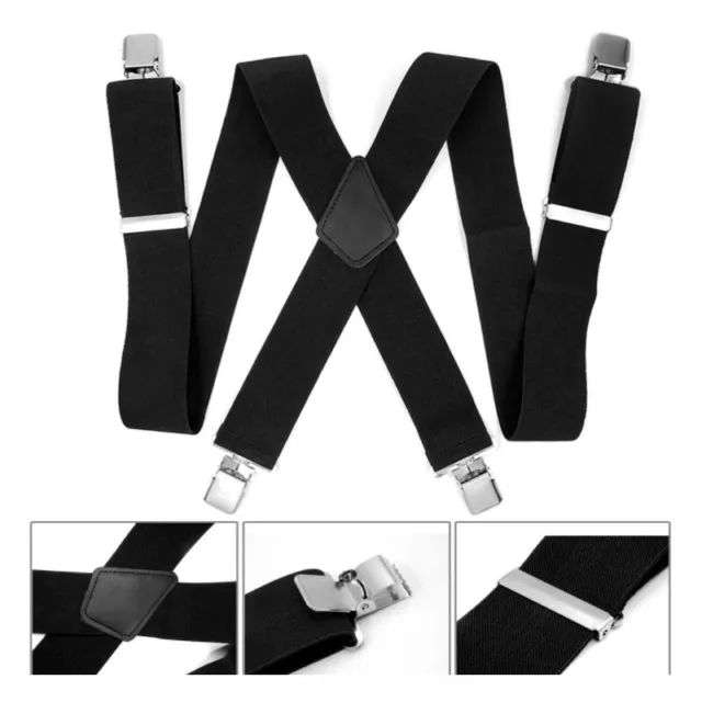 TechTongda Adjustable Mens Braces Suspenders Black 50mm X High Elastic Material