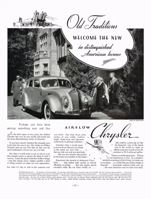 1936 BIG Original Vintage Airflow Chrysler Eight Sedan Car Photo Print Ad b