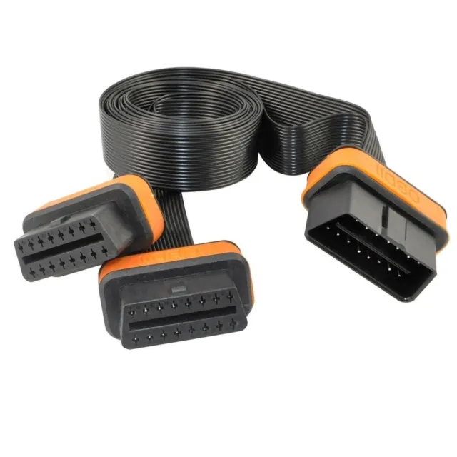 1M 3.3ft OBD2 II 16 Pin Ultra Flat Low Profile 1 to 2 Splitter Extension Cable