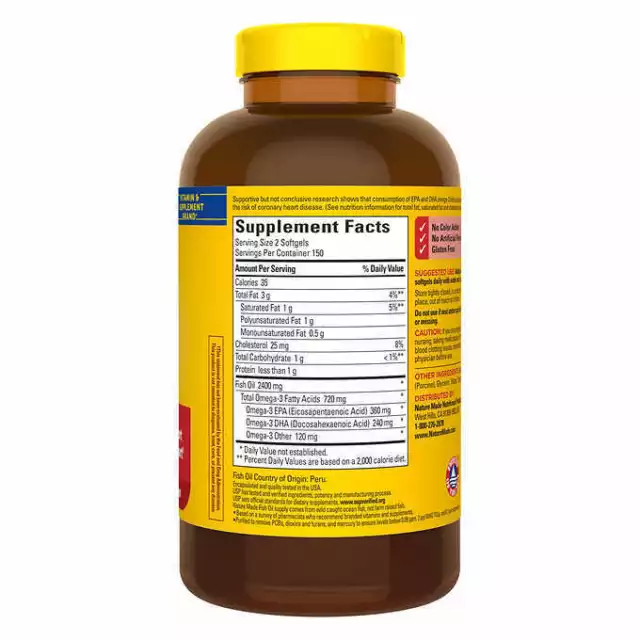 Aceite de pescado Nature Made 1200 mg 300 cápsulas blandas EPA DHA y 360 mg ácidos grasos omega-3 2