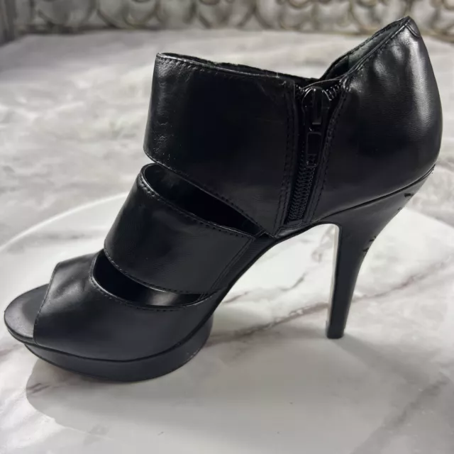 NINE WEST Women’s Sz 5 Black Leather Open Toe Platform Heel Bootie Ankle Sandals