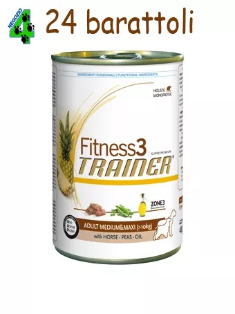 24 barattoli fitness trainer Horse & Peas 400 gr cani adulti gusto cavallo