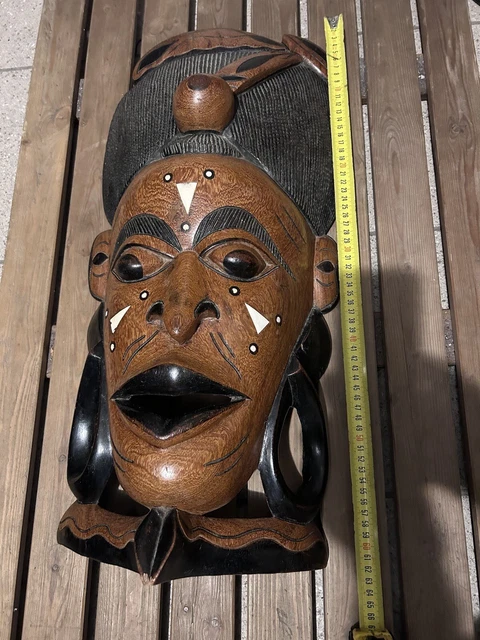 Grand Masque Africain En Bois – 49 Cm – Art Ethnique Vintage – Années 50-60