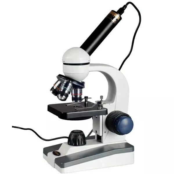 AmScope 40-1000X Etudiant LED Microscope + USB Caméra Numérique Rude & Fin Focus