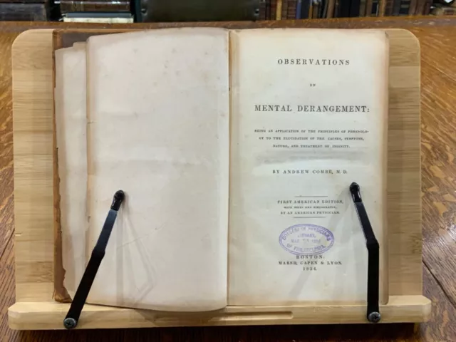 1834 Observations on Mental Derangement & Phrenology, 1st Am Ed, Andrew Combe