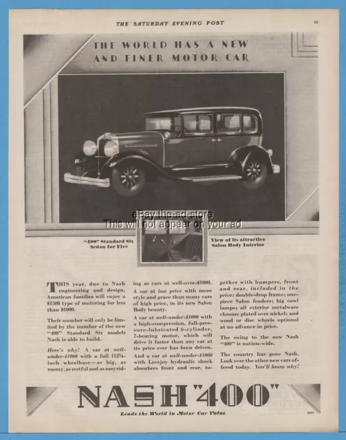 1928 Nash Motors Co Kenosha Wisconsin 400 Four Door Sedan Antique Automobile Ad