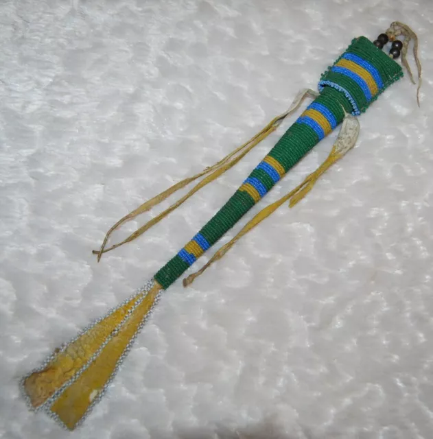 Native American Northern Plains beaded Awl Case sinew sewn 1890-1900, 12" long