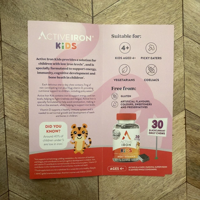 ACTIVE IRON SUPPLEMENT 7mg Vitamin D for Kids 30 Blackcurrant Chews ...