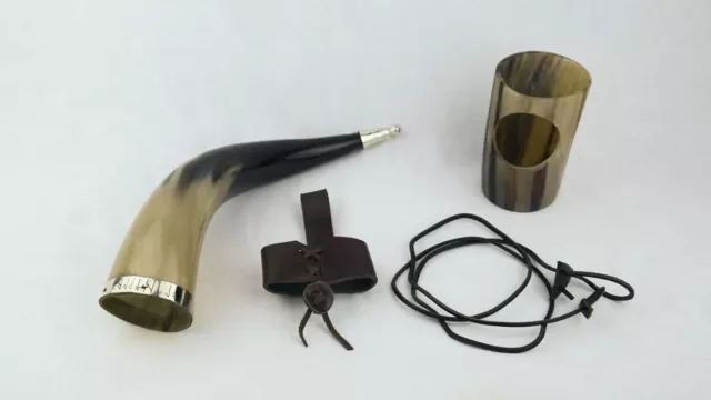 Viking Runes Genuine Cow Horn Drinking Horn with all accessories