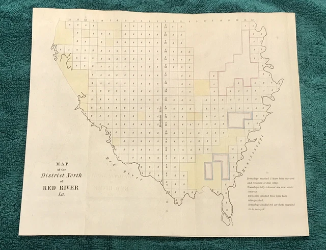 Original Antique 1837 DISTRICT NORTH OF THE RED RIVER LOUISIANA Map, Very Scarce