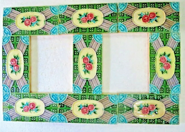 Antique Glazed porcelain Majolica 9 tile 3"x 6" Art & craft Border frame display