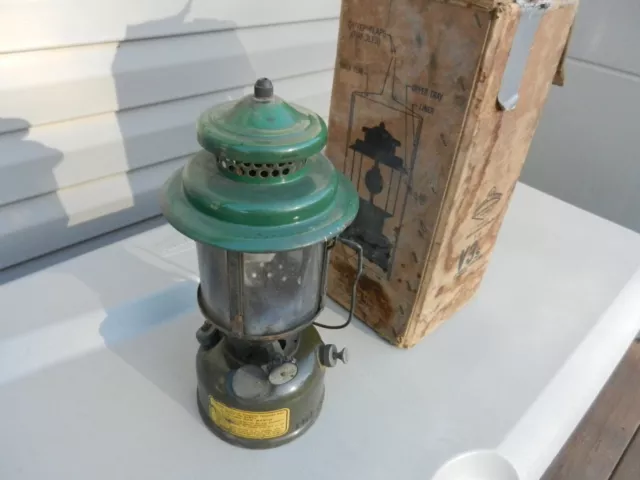1958 US Army Coleman Gasoline Lantern Single Mantle W/ Box Wrong Top U S Globe