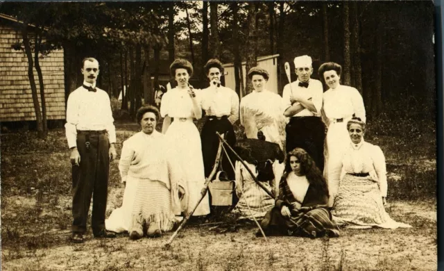 Family Group ladies smoking pipes RPPC postcard social history photograph