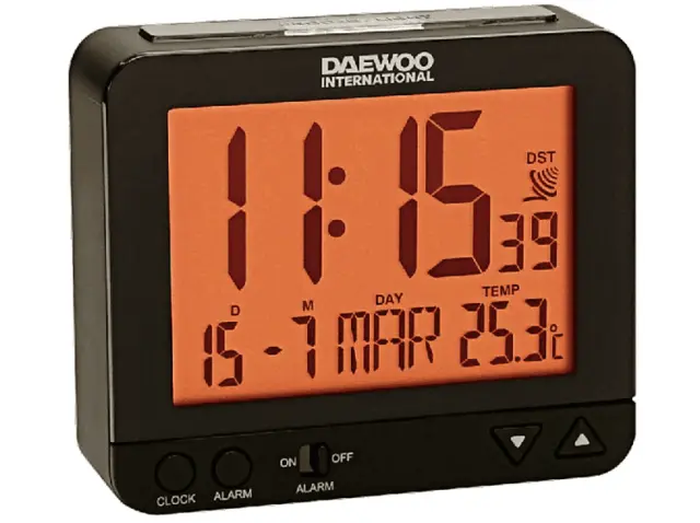 Despertador - Daewoo DCD 200 B, Repetición de alarma, Panel LCD, Negro