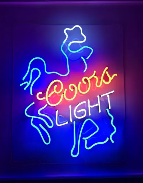 Coors Light Bucking Bronco Cowboy Beer Acrylic 17"x14" Neon Lamp Light Sign Bar