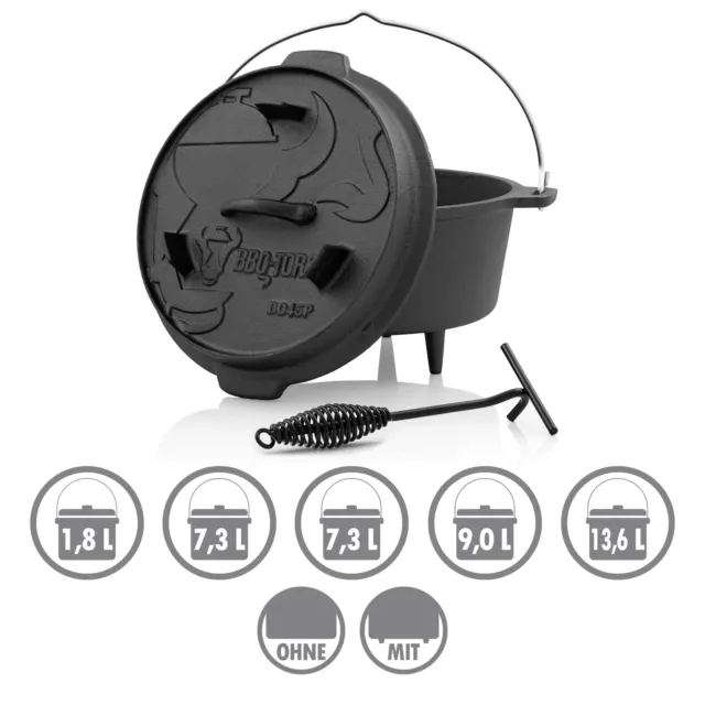 BBQ-Toro Premium Dutch Oven | Gusseisen Feuertopf, Gusstopf | Bräter, Schmortopf