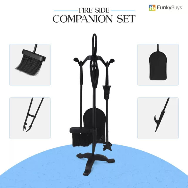 Fireplace Companion Log Burner Heavy Duty 5Pcs Black Fireside Coal Shovel Bucket