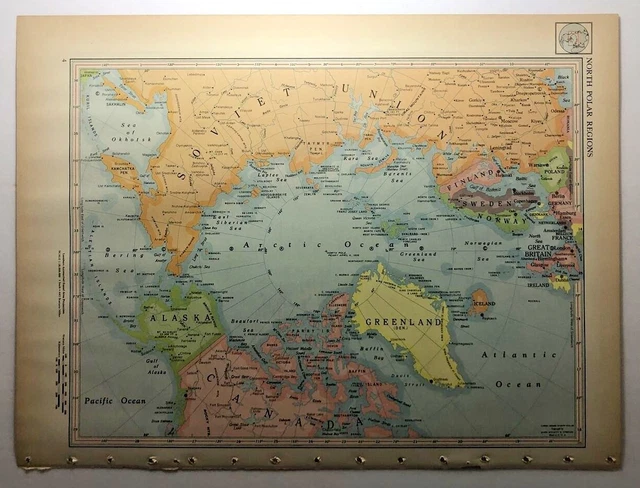 1952 Vintage NORTH POLAR Antique Atlas Map - Encyclopedia Britannica World Atlas