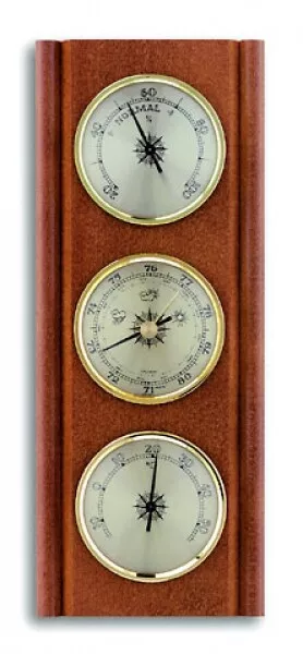 analoge Holz- Nussbaum WETTERSTATION Thermometer Hygrometer Barometer Innenraum