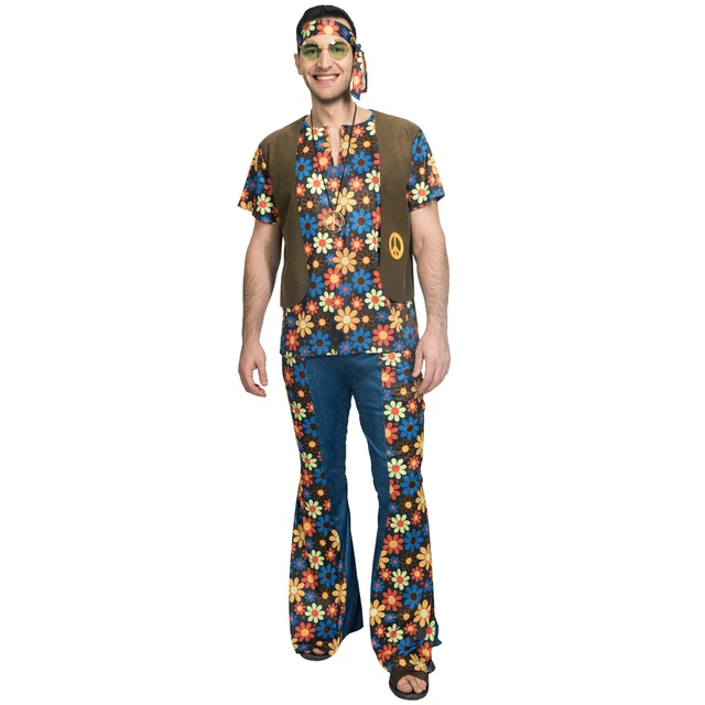 ADULTS 60S GROOVY Hippie Fancy Dress Costume 70s Flower Power Peace