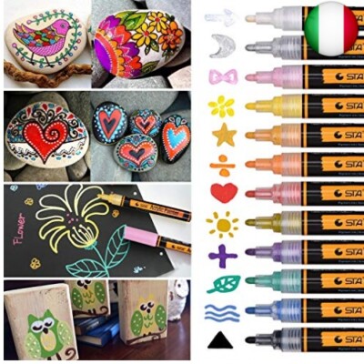 eeQiu Pennarelli acrilici Tela Vetro 18 Colori Set di pennarelli per Pittura acrilica Impermeabili atossici Ceramica Legno e Uova di Pasqua per dipingere Pietre Tazze 