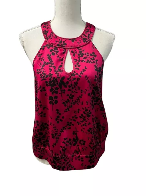 The Limited Claret Red Black Floral Keyhole Neck & Back Sleeveless Top Sz S