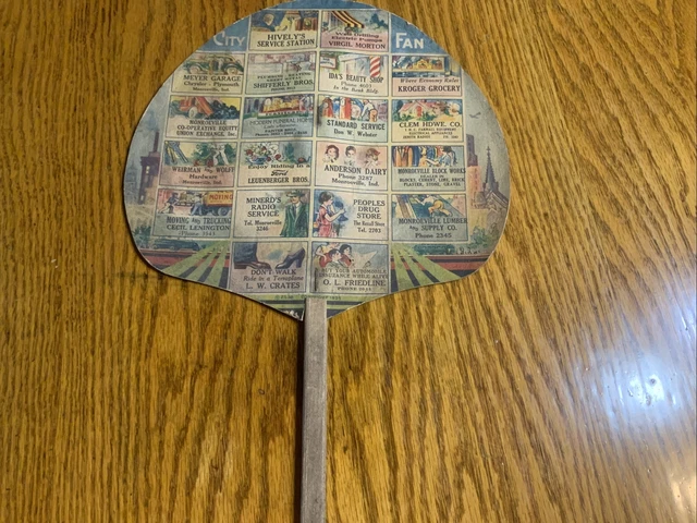 MONROEVILLE,INDIANA Souvenir Fan With Date Of 1935-Many Businesses Listed On Fan